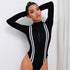 Long-sleeved bodysuit zipper woven thin top